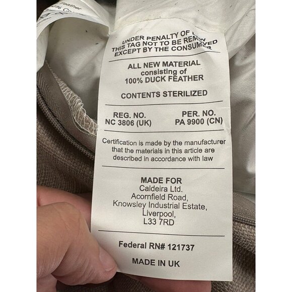 Caldeira Brown Leather Feathers Filled Throw Pillow U.K Made 22”x15” - Picture 10 of 12